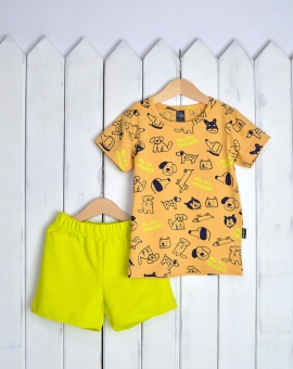 Комплект (футболка+шорты/лайм) | Артикул: КД369/1 | Детская одежда оптом от «Бэби-Бум»