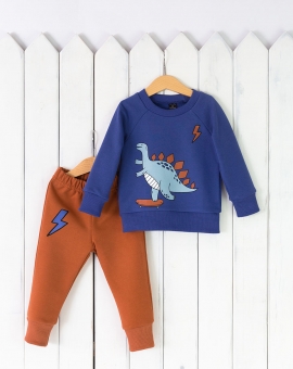 Комплект "Динозаврик" (синий) | Артикул: КД386/3-Ф | Детская одежда оптом от «Бэби-Бум»