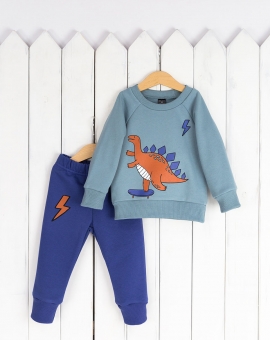 Комплект "Динозаврик" (полынь/синий) | Артикул: КД386/4-Ф | Детская одежда оптом от «Бэби-Бум»