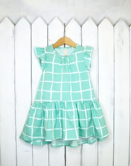 Платье (клетка/мята) | Артикул: С121/1-К | Детская одежда от «Бэби-Бум»