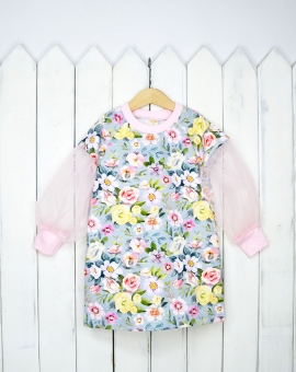 Платье (шиповник+фатин) | Артикул: С125/2-Ф | Детская одежда оптом от «Бэби-Бум»