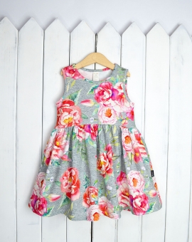 Платье (розы на сером) | Артикул: С141/3-К | Детская одежда от «Бэби-Бум»