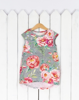 Платье (розы на сером фоне) | Артикул: С55/4-К | Детская одежда от «Бэби-Бум»