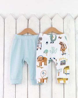 Комплект из 2-х брюк (звери/голубой) | Артикул: НП1/9-И | Детская одежда от «Бэби-Бум»
