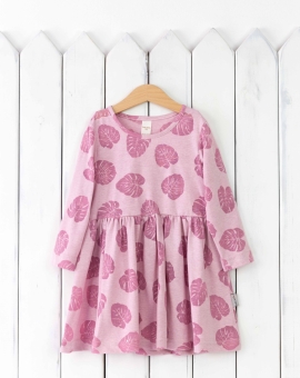 Платье (монстеры/розовый меланж) | Артикул: С196/1-К | Детская одежда от «Бэби-Бум»