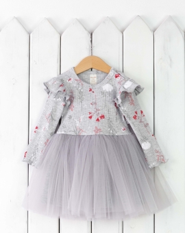 Платье (веточки на меланже/серый) | Артикул: С200/3-К | Детская одежда от «Бэби-Бум»