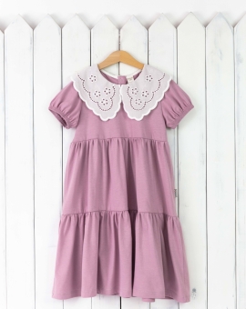 Платье с воротником (пыльно-лиловый) | Артикул: С206/9-К | Детская одежда оптом от «Бэби-Бум»