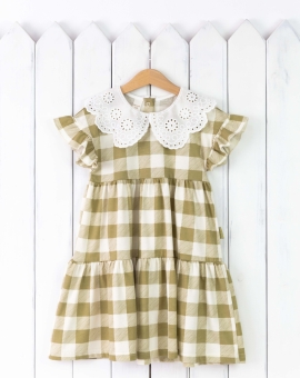 Платье (клетка Виши/вяз-молоко) | Артикул: С208/2-К | Детская одежда оптом от «Бэби-Бум»