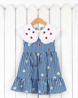 Платье с воротником (полоса/клубнички) | Артикул: С209/1-К-М | Детская одежда оптом от «Бэби-Бум»