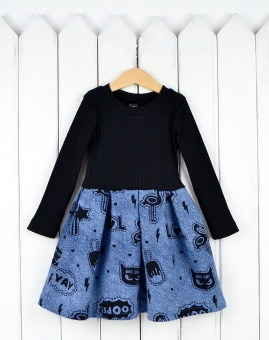 Платье (цвет чёрный/джинс) | Артикул: С81/3-Ф | Детская одежда оптом от «Бэби-Бум»