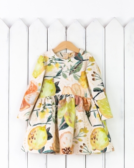 Платье с длинным рукавом (лимоны) | Артикул: С129/24-Ф | Детская одежда оптом от «Бэби-Бум»