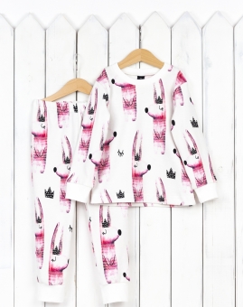 Пижама (лонгслив+брюки/зайцы розовые) | Артикул: КС14/1-И | Детская одежда оптом от «Бэби-Бум»
