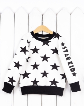 Джемпер "Star Kid" (черные звезды на белом фоне) | Артикул: Д21/1-Ф | Детская одежда оптом от «Бэби-Бум»