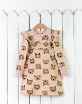 Платье (леопарды на бежевом) | Артикул: С152/1-Ф | Детская одежда оптом от «Бэби-Бум»