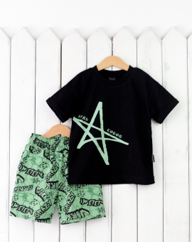 Комплект (чёрный/надписи на зелёном) | Артикул: КД406/4-Ф | Детская одежда оптом от «Бэби-Бум»