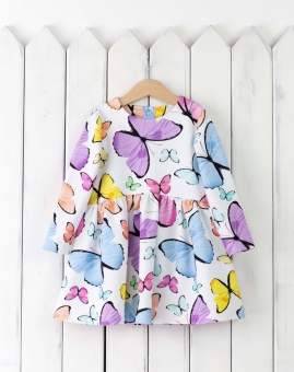 Платье (бабочки на белом) | Артикул: С129/11-Ф | Детская одежда от «Бэби-Бум»