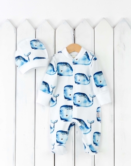 Комплект для н/рожденных (синий кит) | Артикул: КН109/2-И | Детская одежда оптом от «Бэби-Бум»