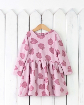 Платье (листья на розовом меланже) | Артикул: С129/18-Ф | Детская одежда от «Бэби-Бум»