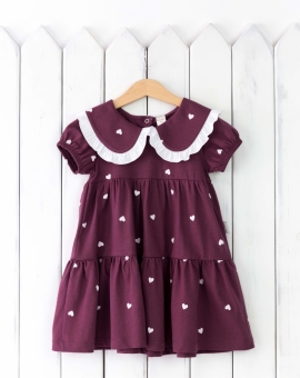Платье (сердечки на бордо) | Артикул: С198/2-К-Б | Детская одежда оптом от «Бэби-Бум»