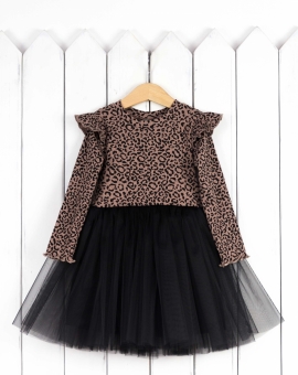 Платье (лапша/леопард/фатин чёрный) | Артикул: С224/3-К | Детская одежда от «Бэби-Бум»