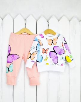 Комплект для девочки (бабочки на белом) | Артикул: КД253/1-Ф | Детская одежда оптом от «Бэби-Бум»